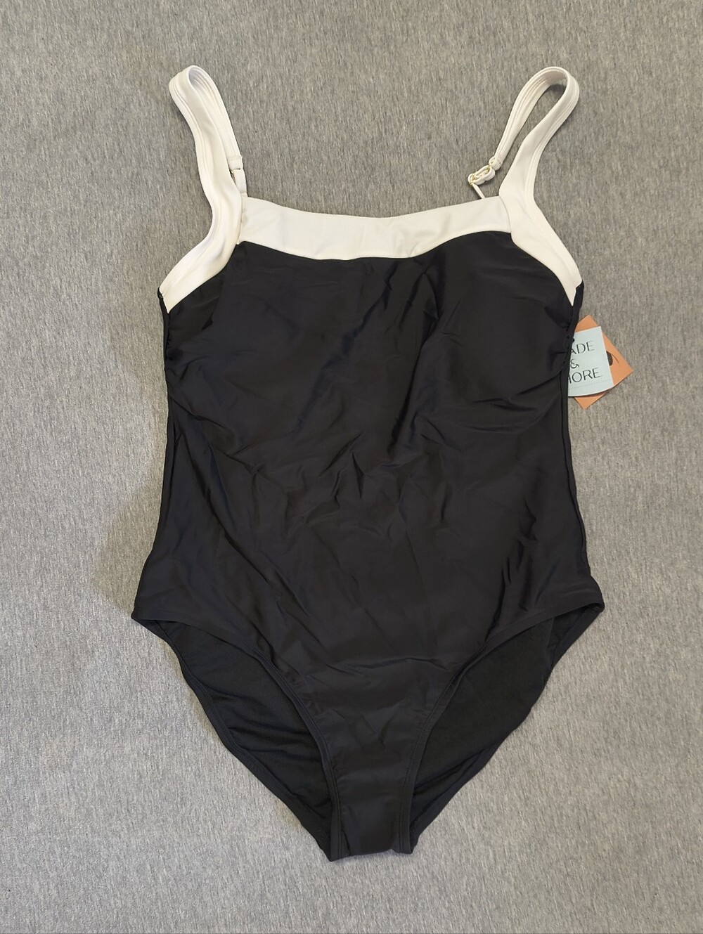 Shade & Shore Binding Scoop‑Neck Full‑Coverage One‑Piece – Black/Cream XL NWT